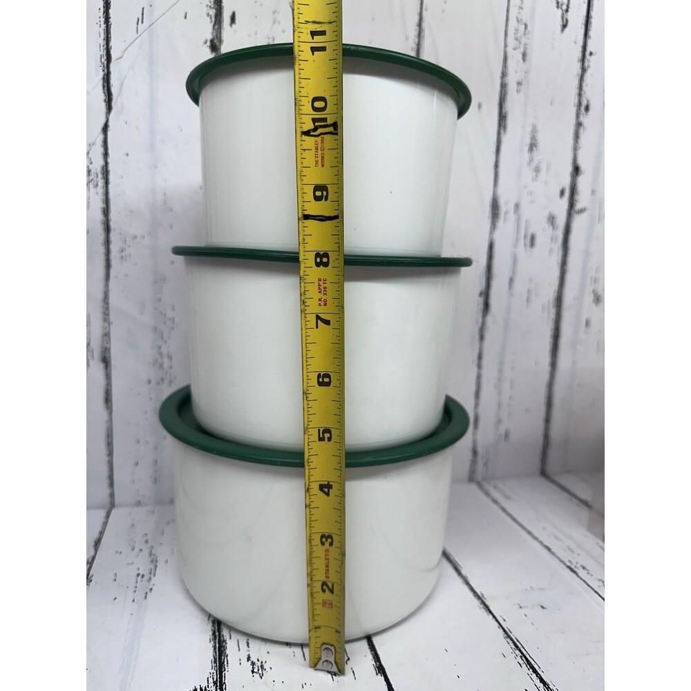 Vintage Tupperware One Touch Canister Set Hunter Green and White